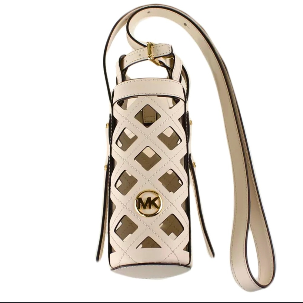 MICHAEL KORS NWT Aidy water bottle holder light cream leather
